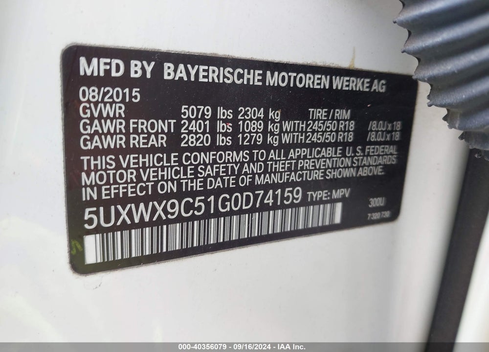 2016 BMW X3 XDRIVE28I VIN: 5UXWX9C51G0D74159