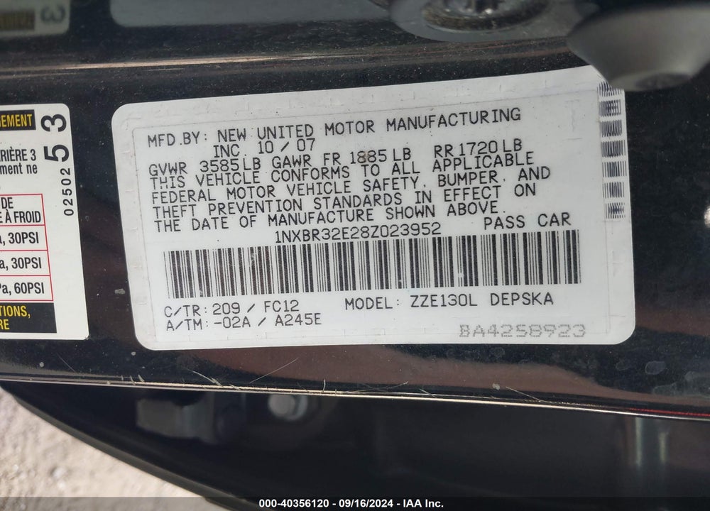 2008 TOYOTA COROLLA S VIN: 1NXBR32E28Z023952