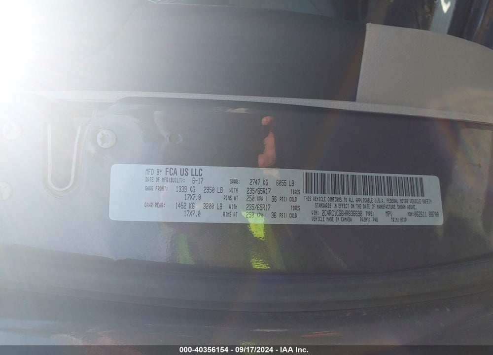 2017 CHRYSLER PACIFICA LX VIN: 2C4RC1CG6HR836698