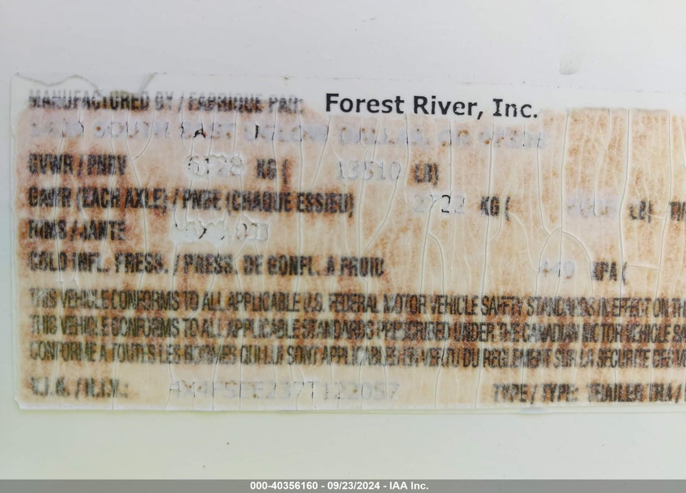 2007 FOREST RIVER SIERRA VIN: 4X4FSEE237T122057