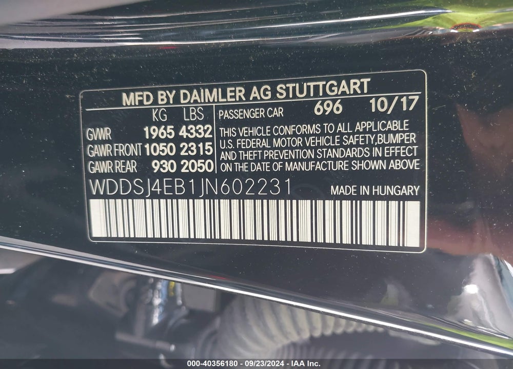 2018 MERCEDES-BENZ CLA 250 VIN: WDDSJ4EB1JN602231