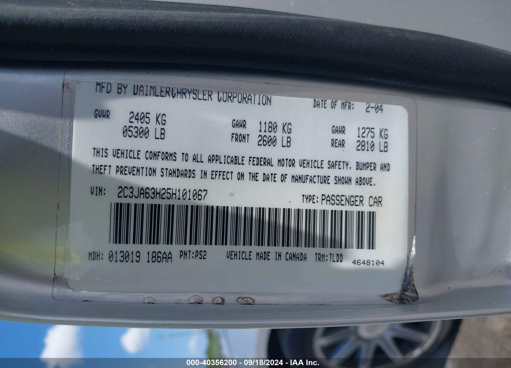 2005 CHRYSLER 300C VIN: 2C3JA63H25H101067