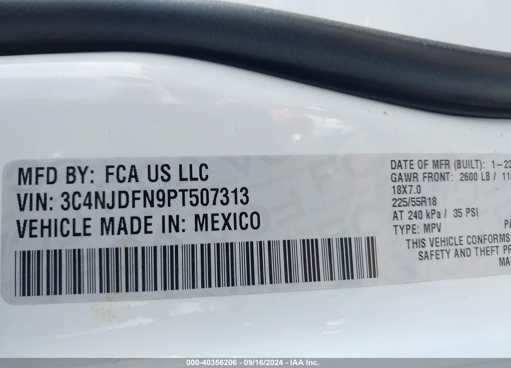 2023 JEEP COMPASS LATITUDE LUX FWD VIN: 3C4NJDFN9PT507313