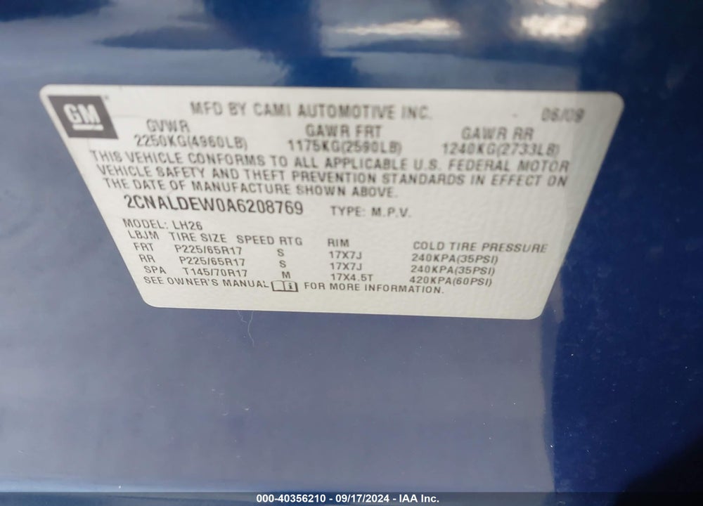 2010 CHEVROLET EQUINOX LT VIN: 2CNALDEW0A6208769