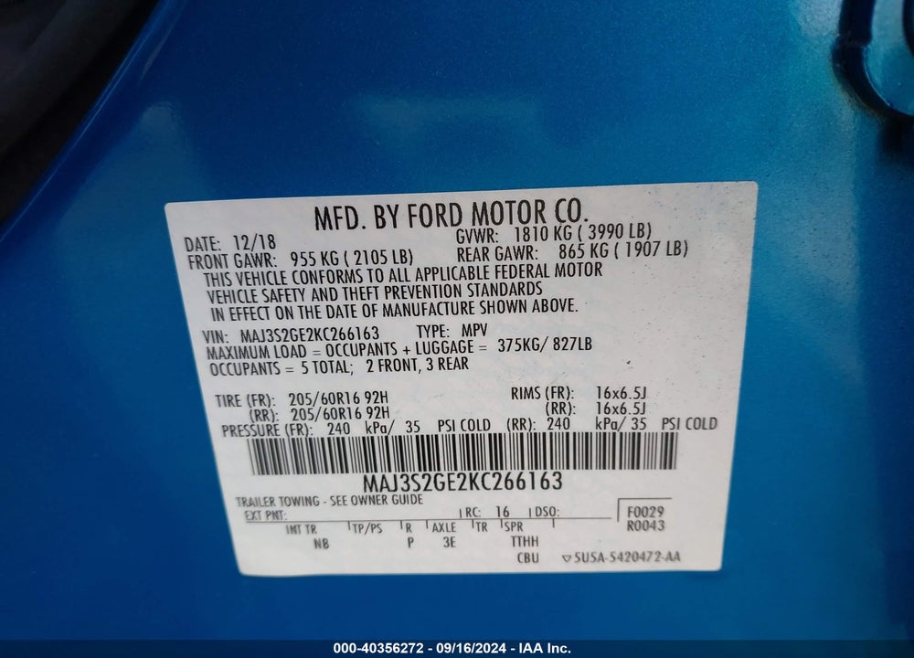 2019 FORD ECOSPORT SE VIN: MAJ3S2GE2KC266163