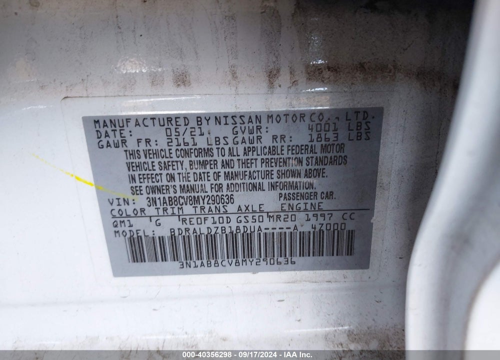 2021 NISSAN SENTRA SV XTRONIC CVT VIN: 3N1AB8CV8MY290636