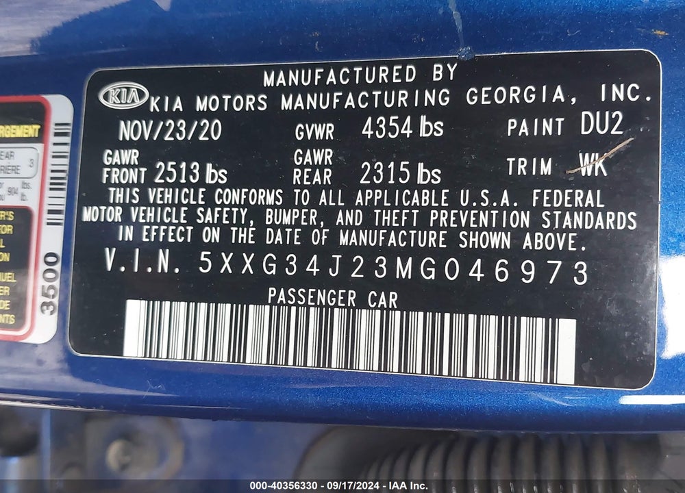 2021 KIA K5 EX VIN: 5XXG34J23MG046973