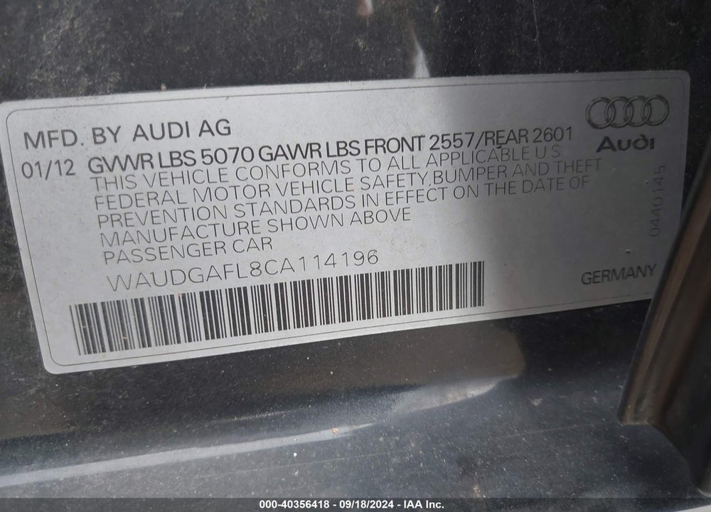 2012 AUDI S4 3.0 PREMIUM PLUS VIN: WAUDGAFL8CA114196