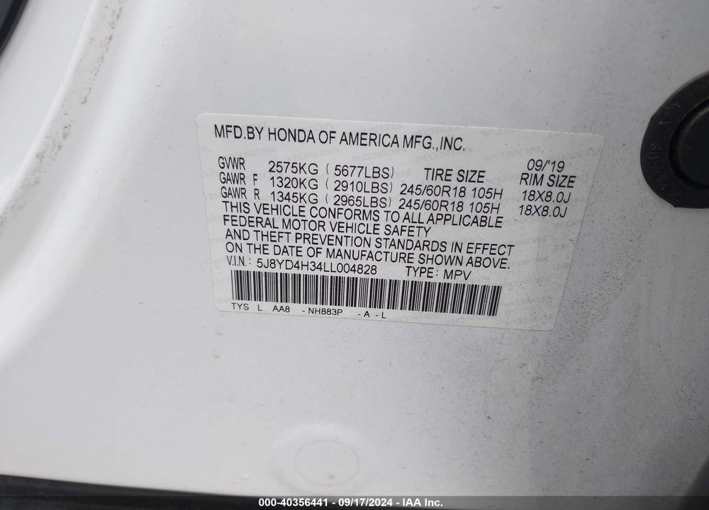 2020 ACURA MDX STANDARD VIN: 5J8YD4H34LL004828