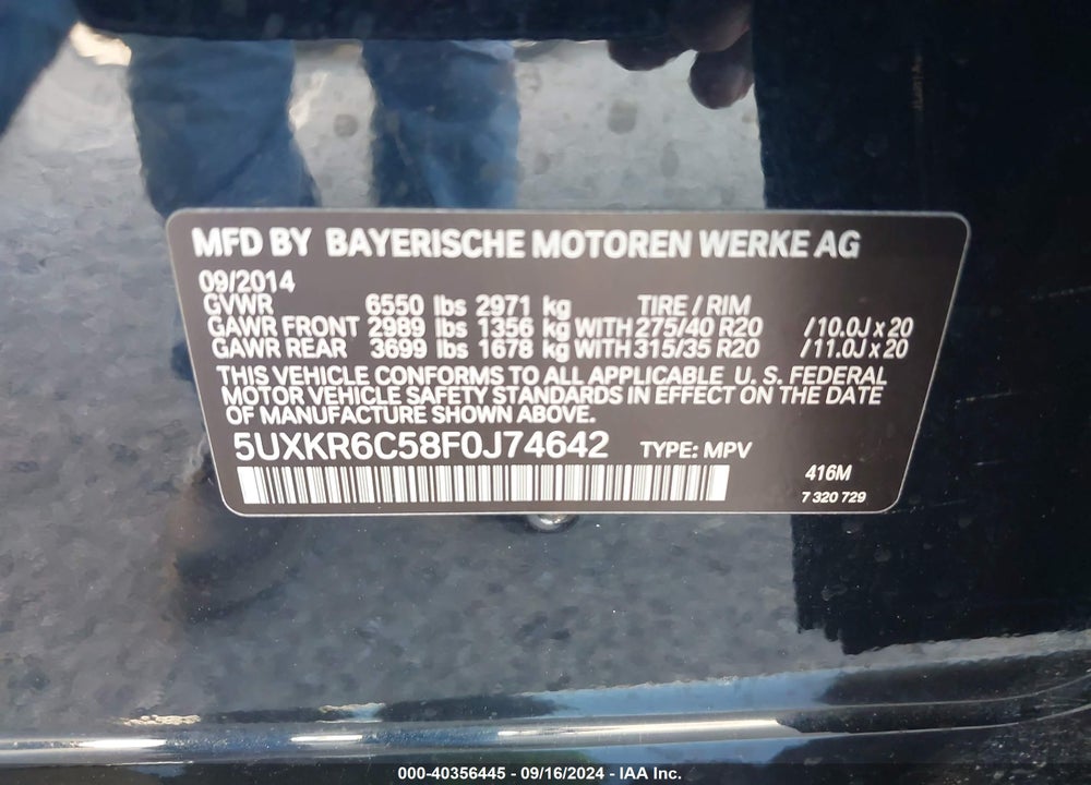 2015 BMW X5 XDRIVE50I VIN: 5UXKR6C58F0J74642