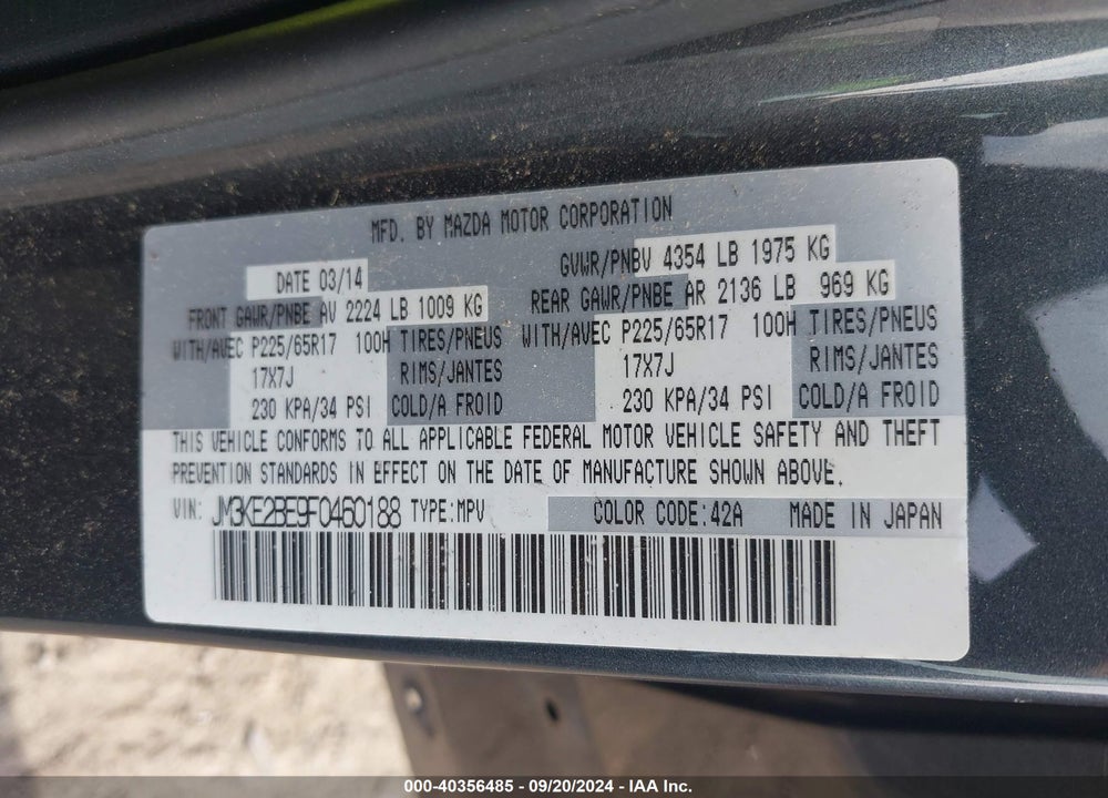 2015 MAZDA CX-5 SPORT VIN: JM3KE2BE9F0460188