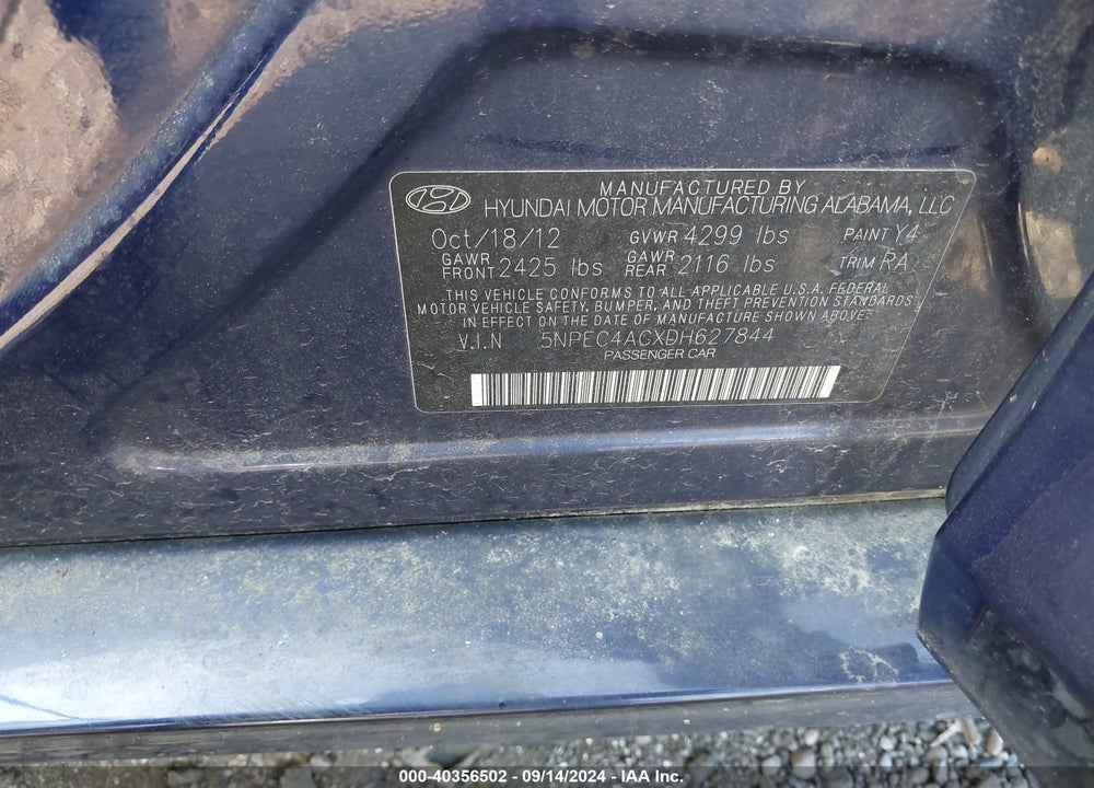 2013 HYUNDAI SONATA LIMITED VIN: 5NPEC4ACXDH627844