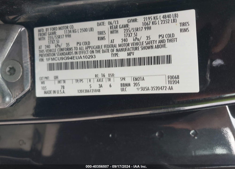 2014 FORD ESCAPE SE VIN: 1FMCU9G94EUA10293
