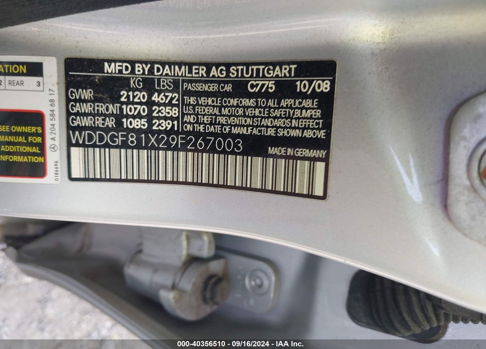 2009 MERCEDES-BENZ C 300 LUXURY 4MATIC/SPORT 4MATIC VIN: WDDGF81X29F267003