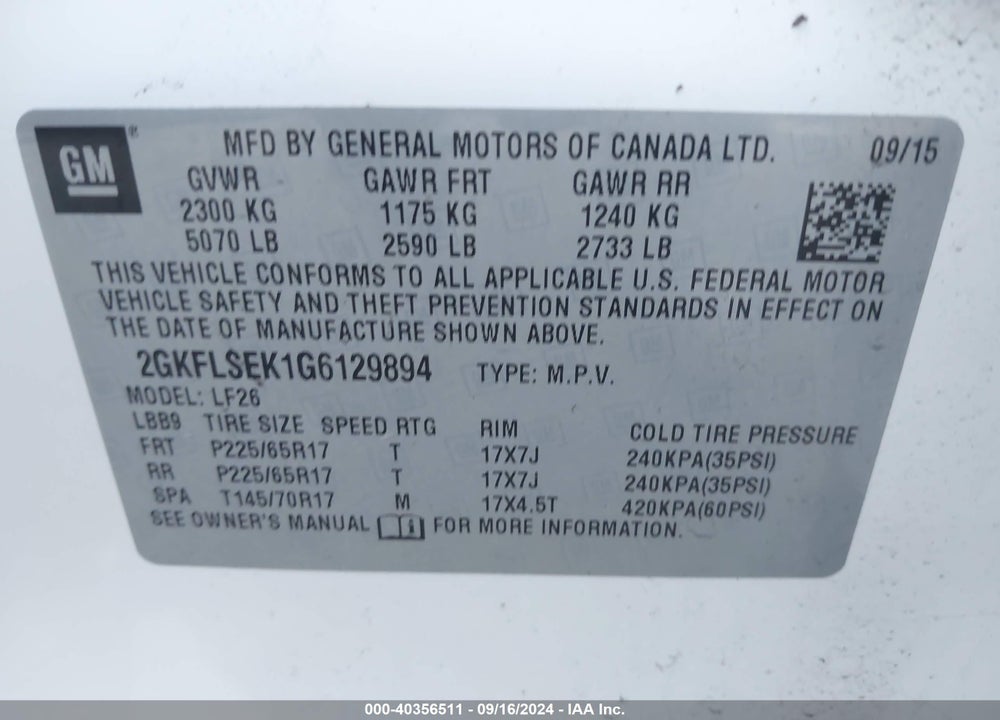 2016 GMC TERRAIN SLE-1 VIN: 2GKFLSEK1G6129894