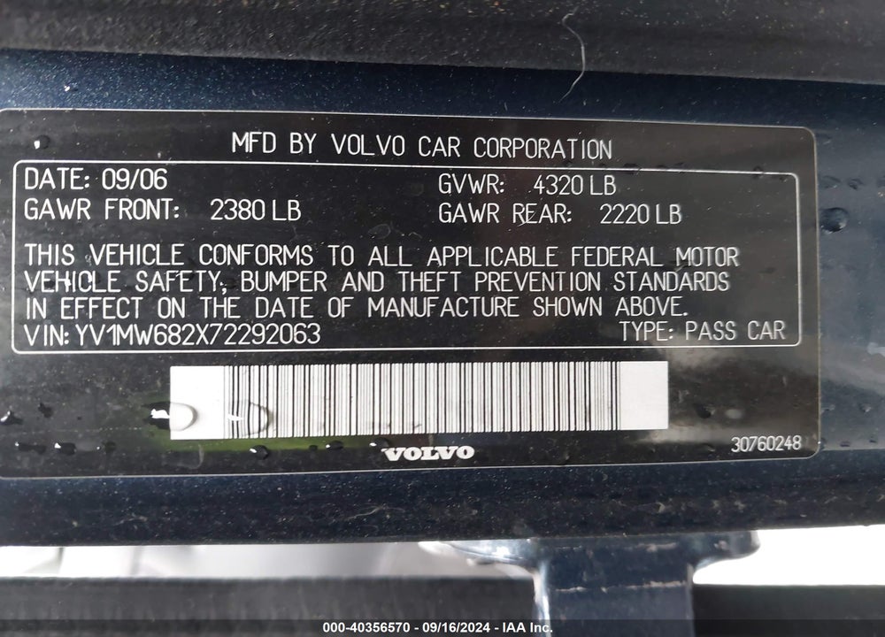 2007 VOLVO V50 T5 VIN: YV1MW682X72292063