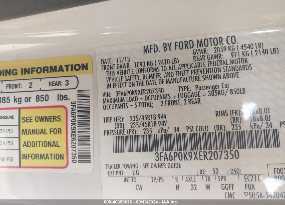 2014 FORD FUSION TITANIUM VIN: 3FA6P0K9XER207350