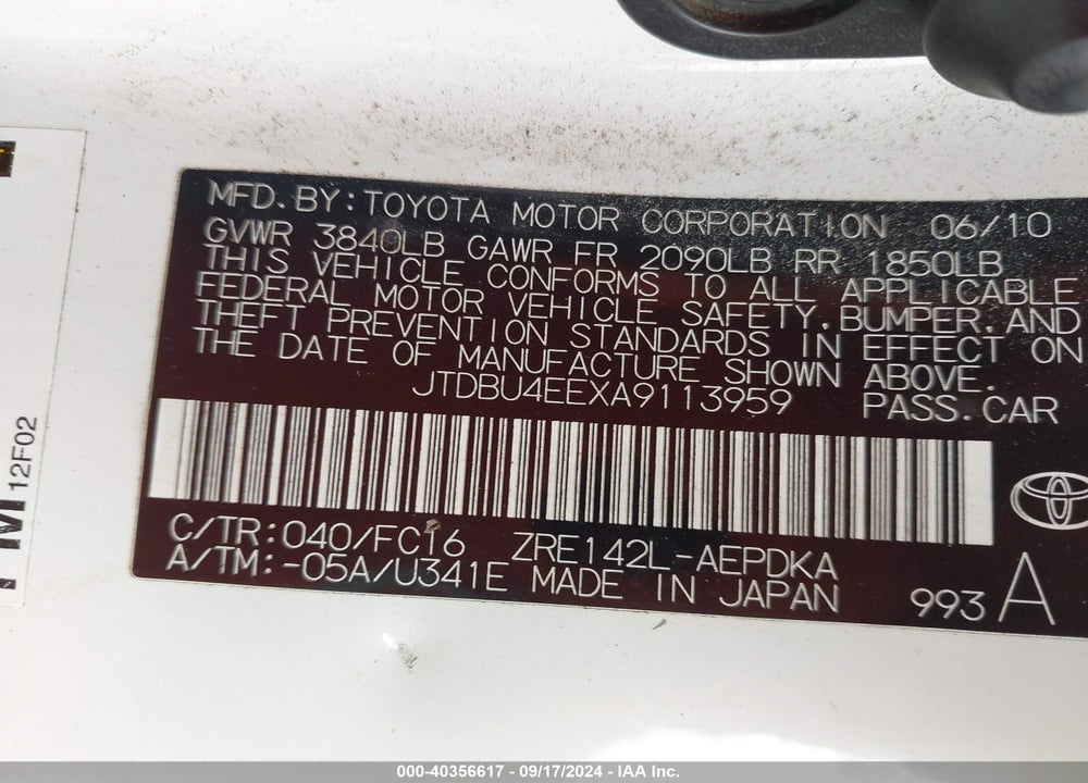 2010 TOYOTA COROLLA LE VIN: JTDBU4EEXA9113959