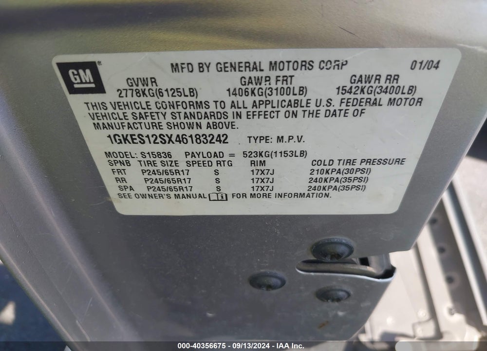 2004 GMC ENVOY XUV SLE VIN: 1GKES12SX46183242
