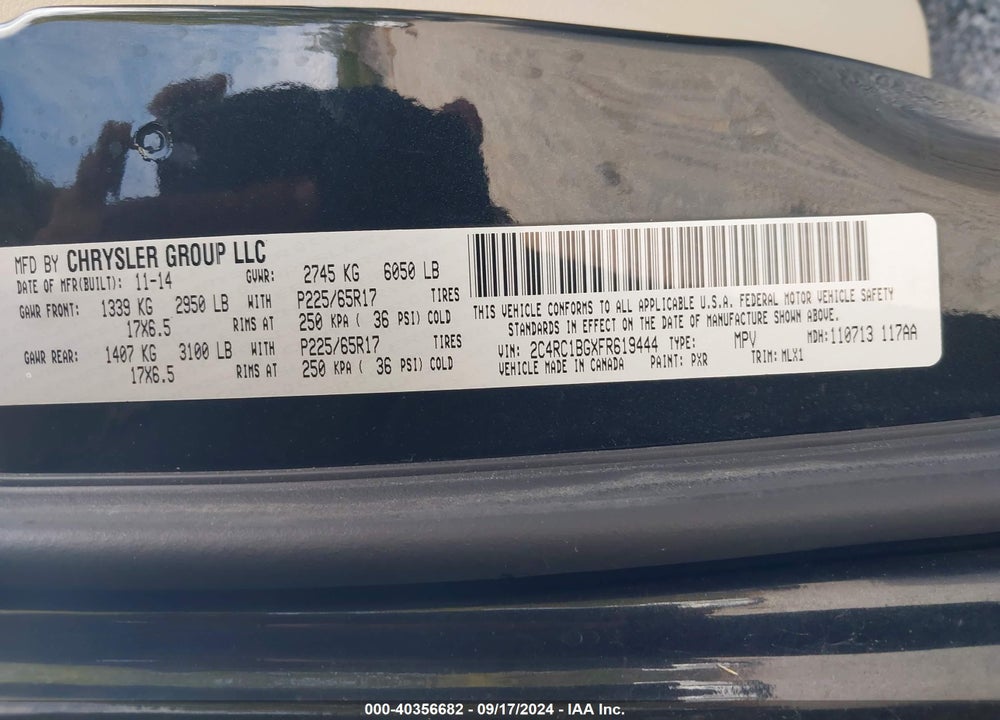 2015 CHRYSLER TOWN & COUNTRY TOURING VIN: 2C4RC1BGXFR619444