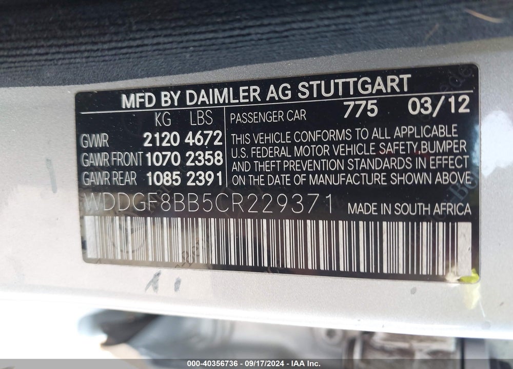 2012 MERCEDES-BENZ C 300 LUXURY 4MATIC/SPORT 4MATIC VIN: WDDGF8BB5CR229371