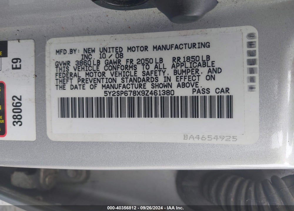 2009 PONTIAC VIBE VIN: 5Y2SP678X9Z461380