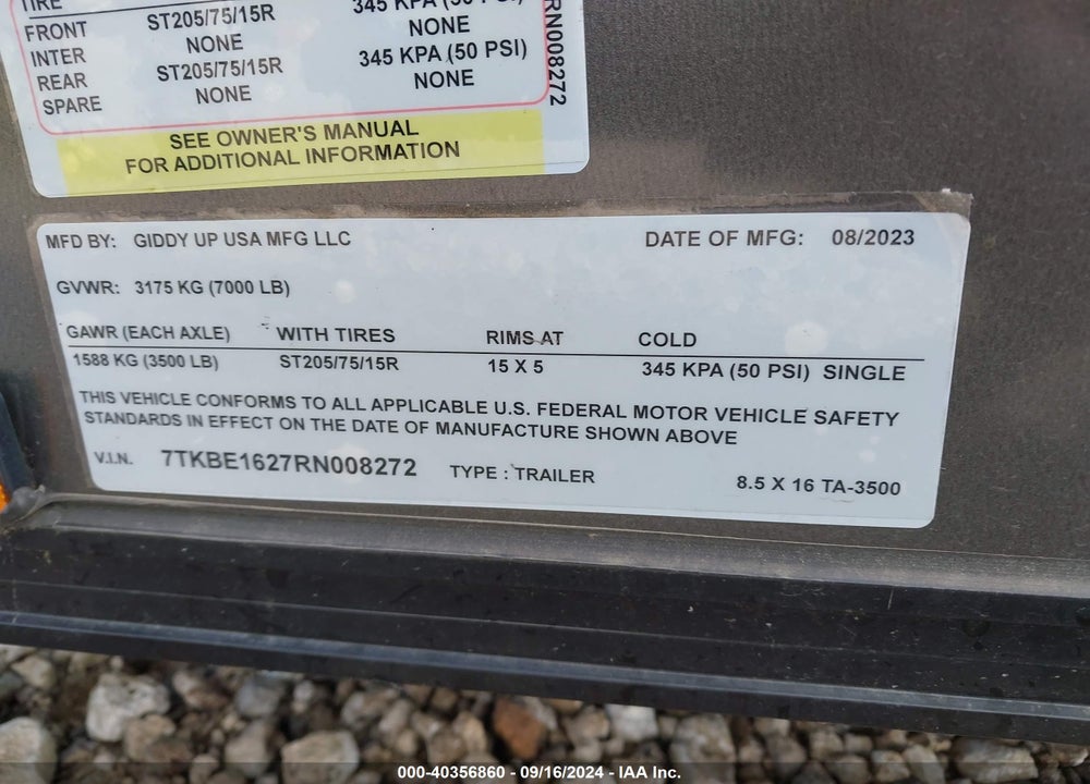 2023 TRAILER GIDDY UP 16' EXTREME VIN: 7TKBE1627RN008272