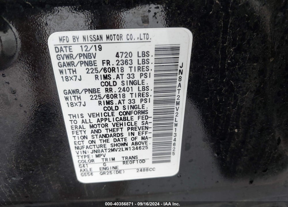 2020 NISSAN ROGUE SV INTELLIGENT AWD VIN: JN8AT2MV2LW134625