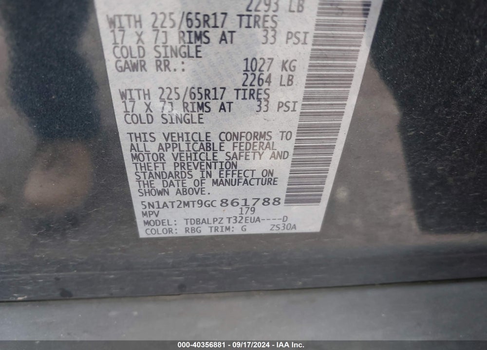 2016 NISSAN ROGUE S VIN: 5N1AT2MT9GC861788
