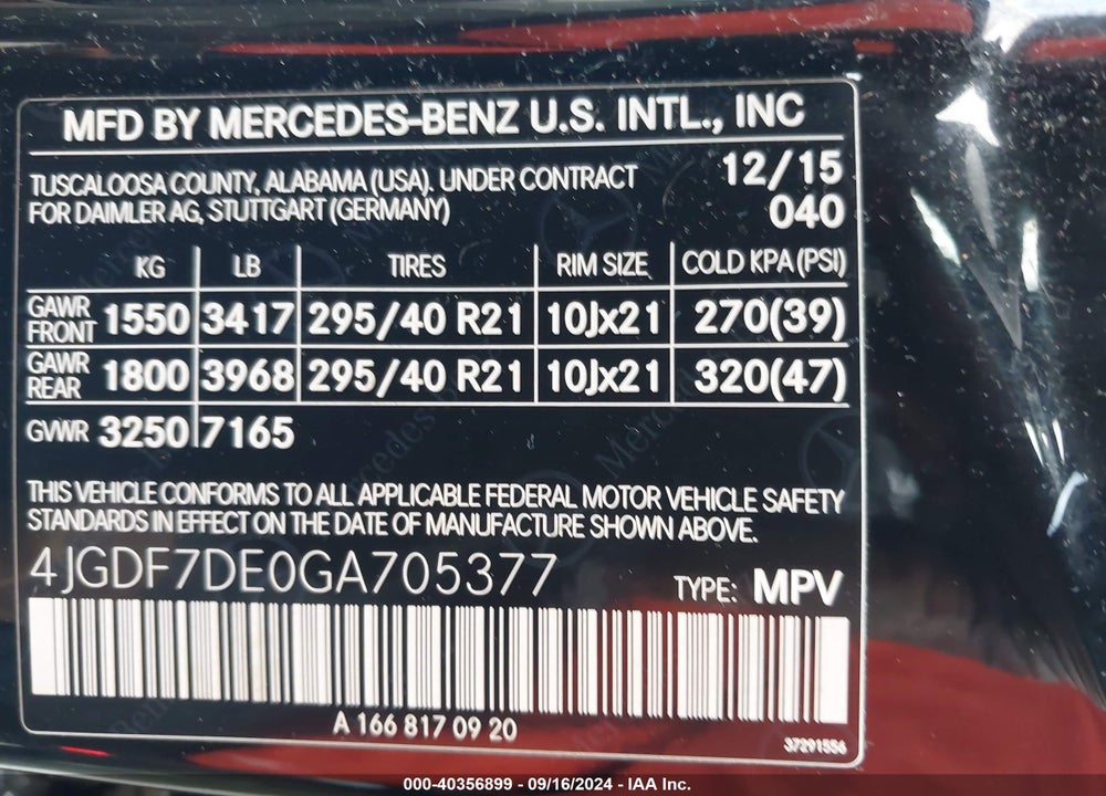 2016 MERCEDES-BENZ GL 550 4MATIC VIN: 4JGDF7DE0GA705377