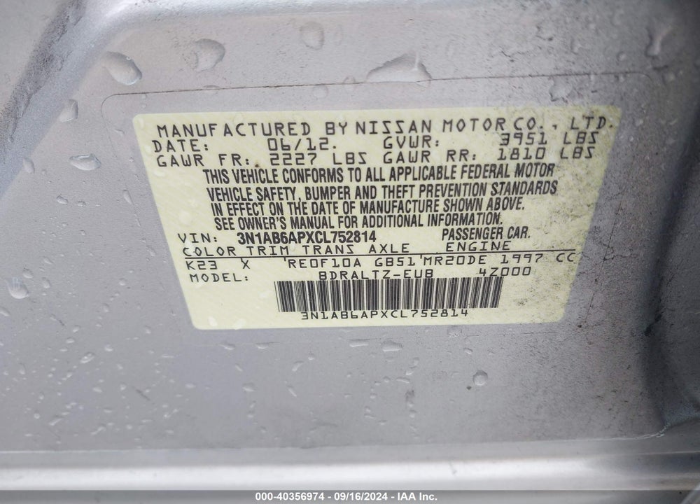 2012 NISSAN SENTRA 2.0 S VIN: 3N1AB6APXCL752814