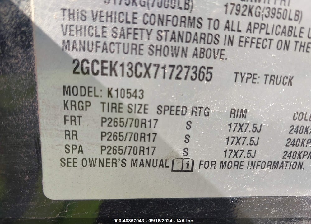 2007 CHEVROLET SILVERADO 1500 LS VIN: 2GCEK13CX71727365