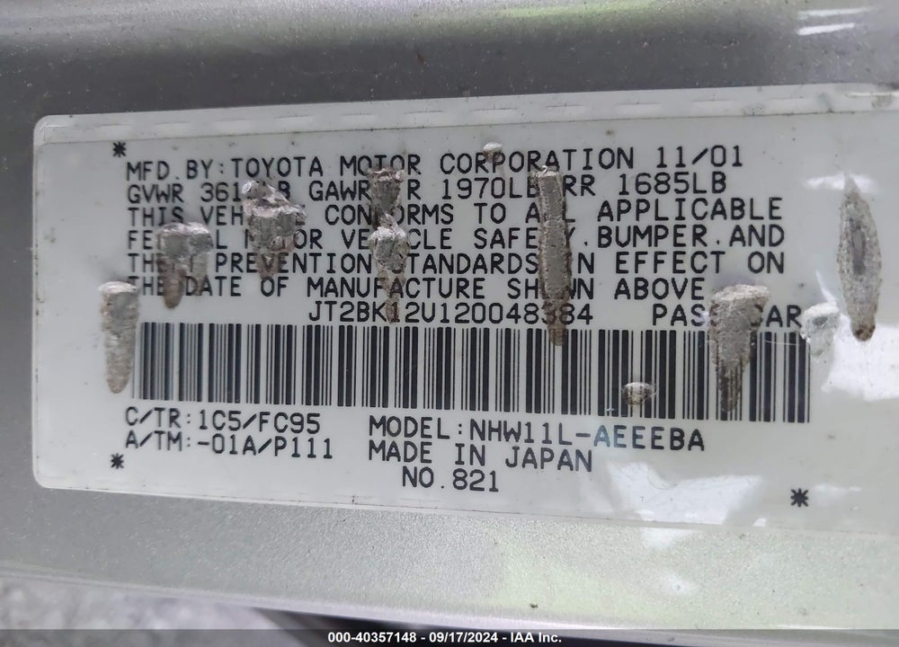 2002 TOYOTA PRIUS VIN: JT2BK12U120048384