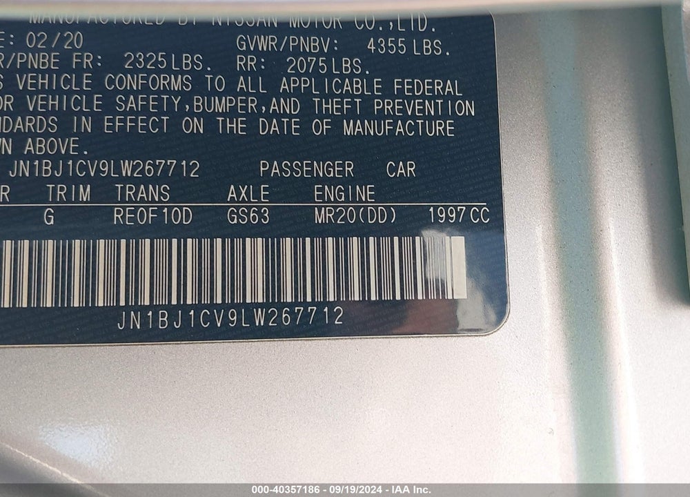 2020 NISSAN ROGUE SPORT VIN: JN1BJ1CV9LW267712
