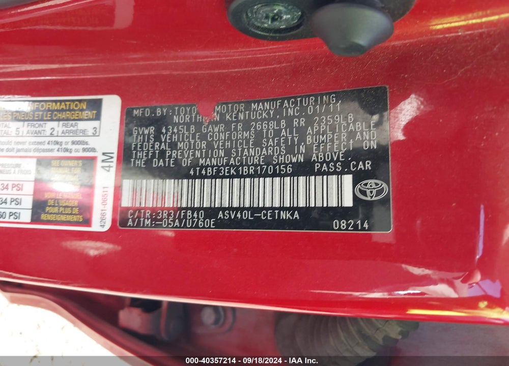 2011 TOYOTA CAMRY LE VIN: 4T4BF3EK1BR170156