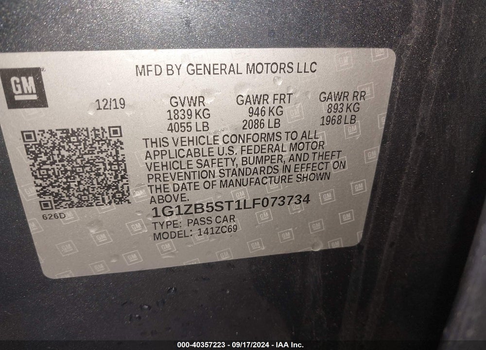 2020 CHEVROLET MALIBU FWD LS VIN: 1G1ZB5ST1LF073734