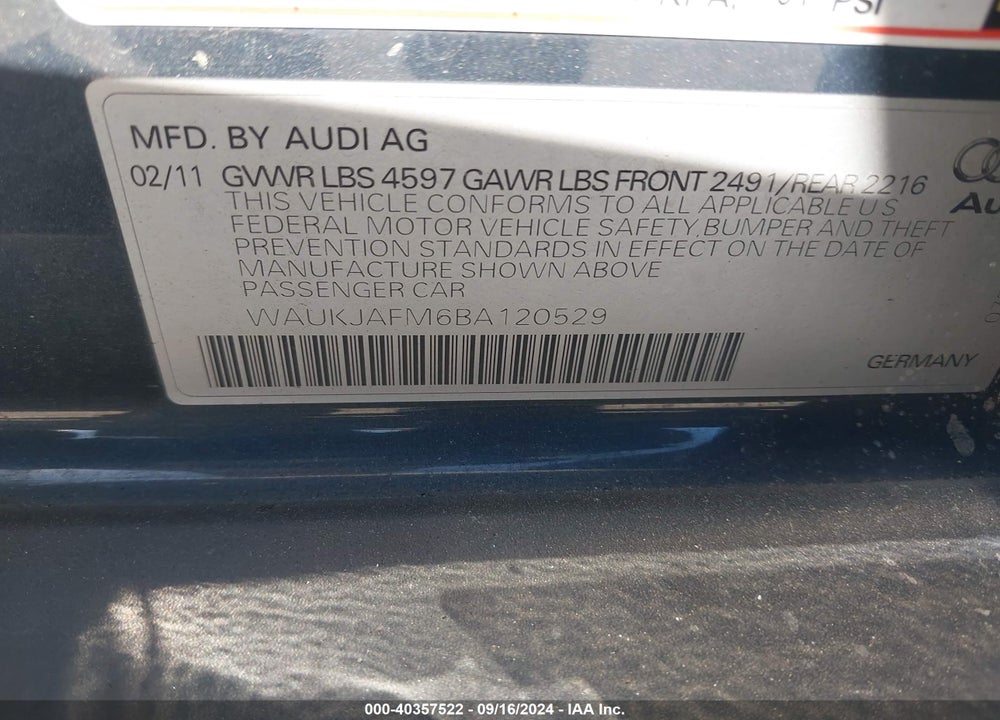 2011 AUDI A3 2.0 TDI PREMIUM VIN: WAUKJAFM6BA120529