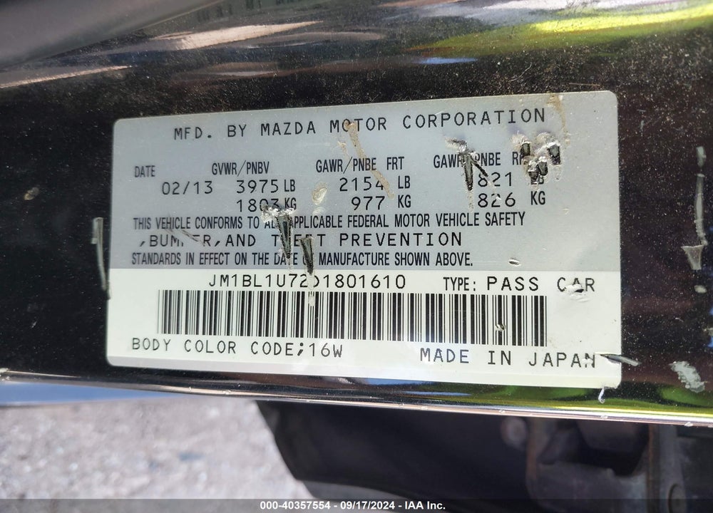 2013 MAZDA 3 I SPORT VIN: JM1BL1U72D1801610