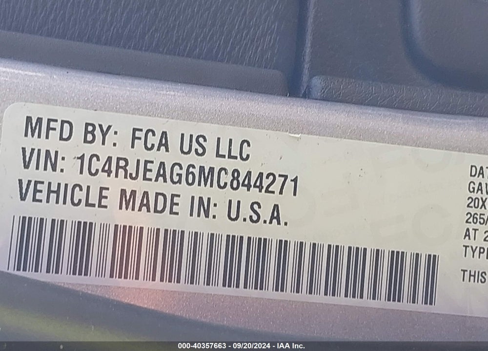 2021 JEEP GRAND CHEROKEE LAREDO X 4X2 VIN: 1C4RJEAG6MC844271