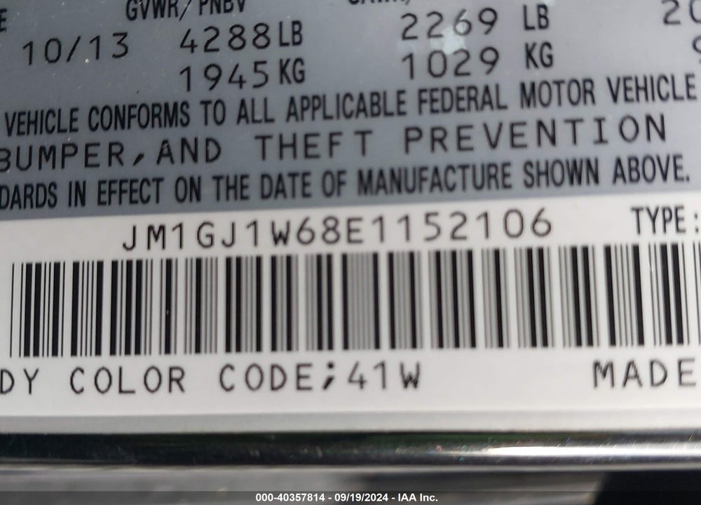 2014 MAZDA 6 I GRAND TOURING VIN: JM1GJ1W68E1152106