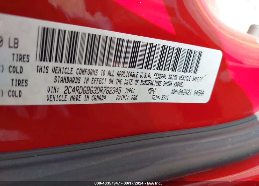 2013 DODGE GRAND CARAVAN SE VIN: 2C4RDGBG3DR762345