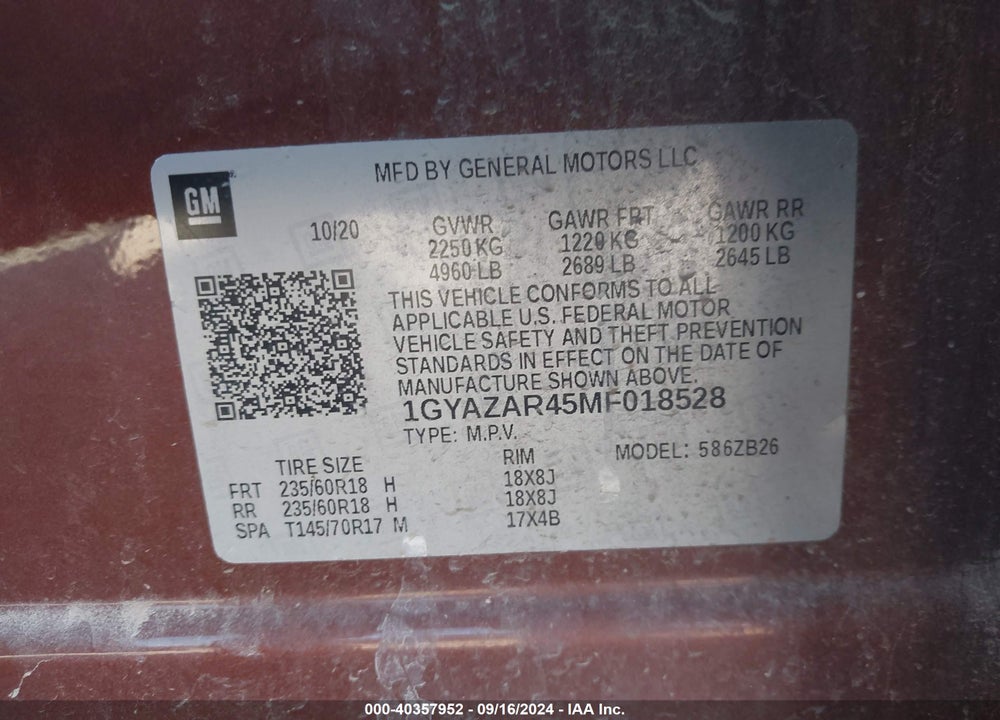 2021 CADILLAC XT4 FWD LUXURY VIN: 1GYAZAR45MF018528