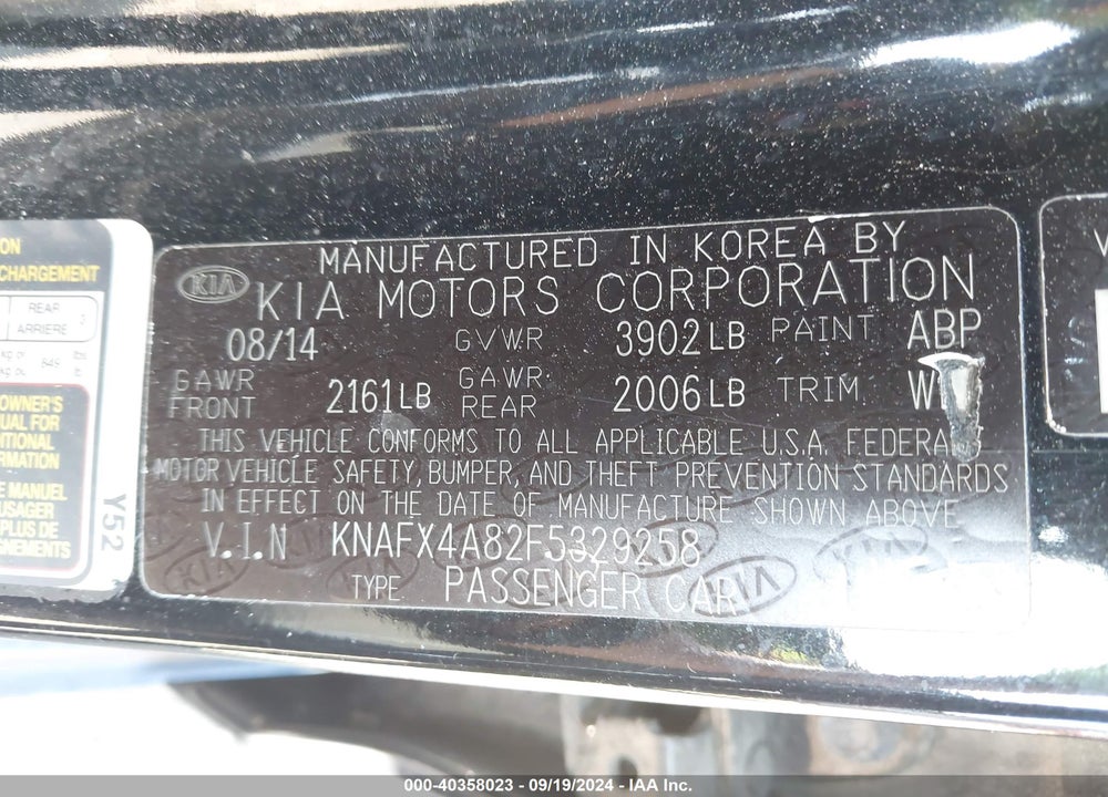 2015 KIA FORTE EX VIN: KNAFX4A82F5329258