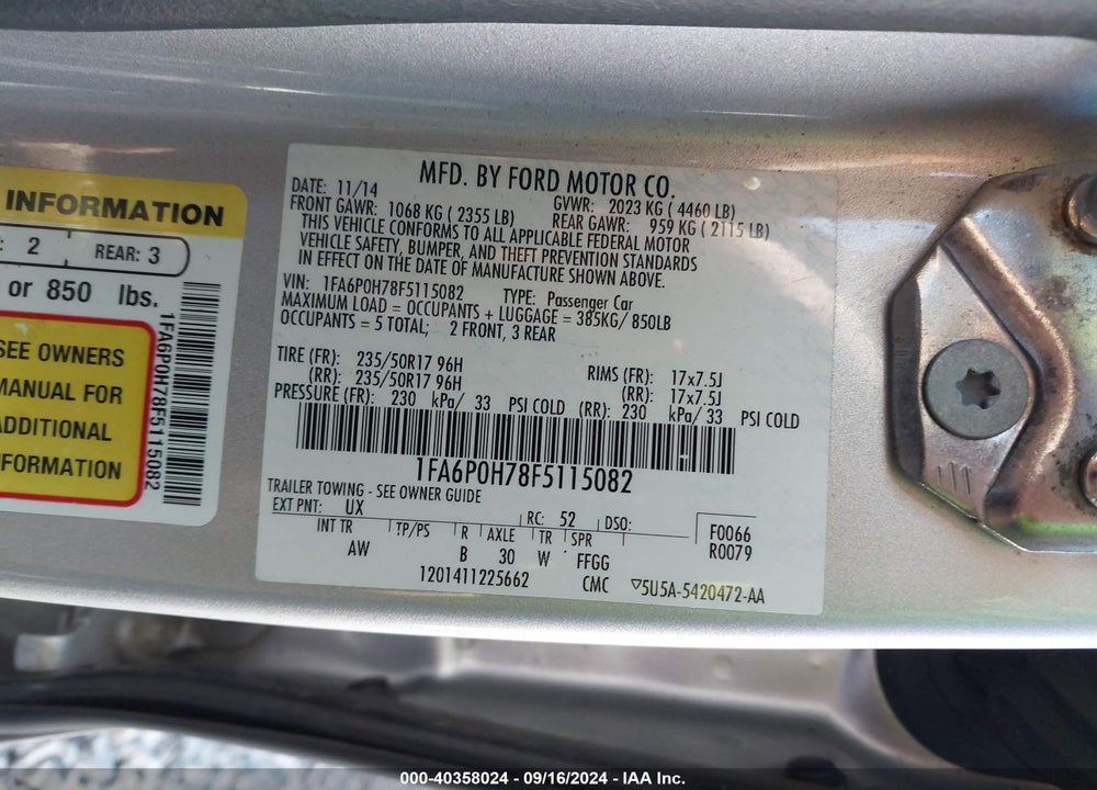 2015 FORD FUSION SE VIN: 1FA6P0H78F5115082