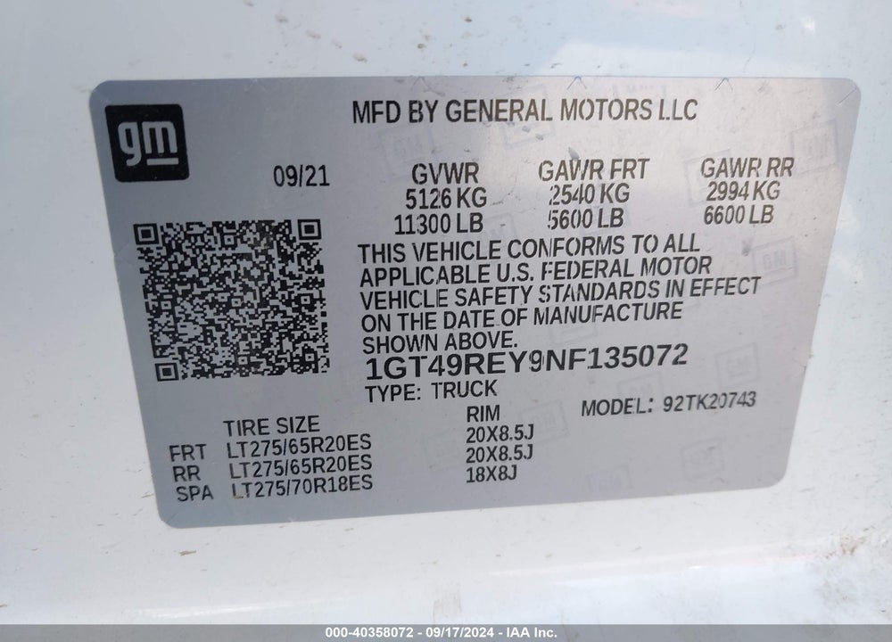 2022 GMC SIERRA 2500HD 4WD  STANDARD BED DENALI VIN: 1GT49REY9NF135072