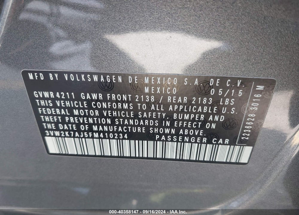2015 VOLKSWAGEN JETTA 2.0L S VIN: 3VW2K7AJ5FM410234