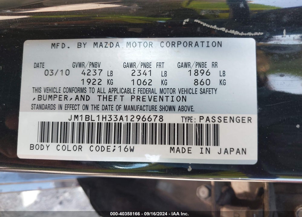 2010 MAZDA SPEED3 SPORT VIN: JM1BL1H33A1296678