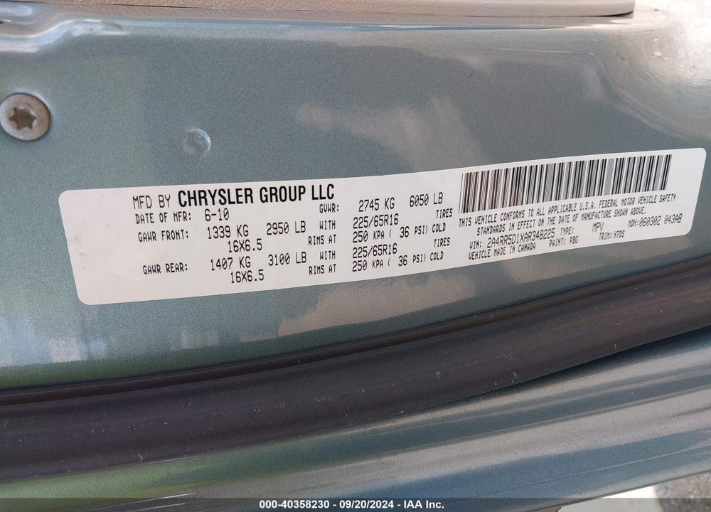 2010 CHRYSLER TOWN & COUNTRY TOURING VIN: 2A4RR5D1XAR348225
