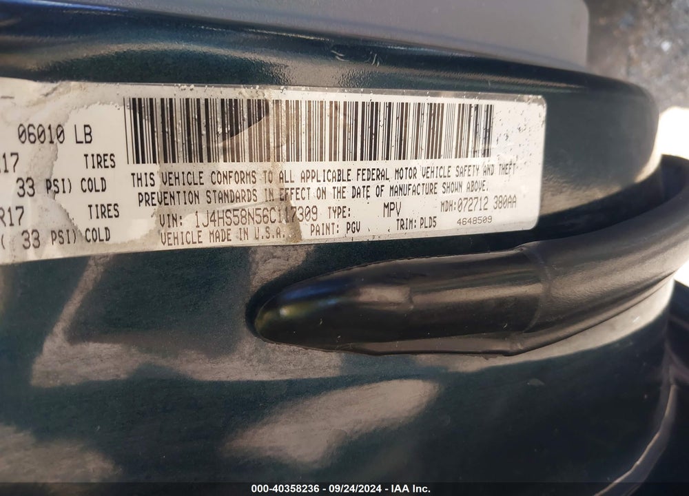 2006 JEEP GRAND CHEROKEE LIMITED VIN: 1J4HS58N56C117309