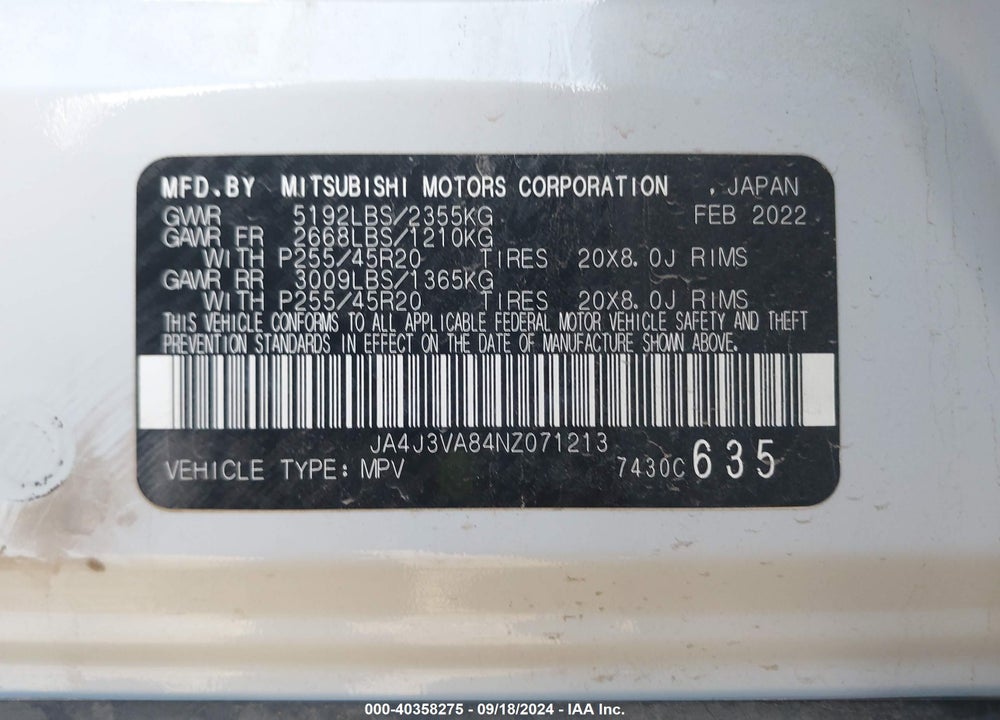 2022 MITSUBISHI OUTLANDER SEL SPECIAL EDITION 2WD VIN: JA4J3VA84NZ071213